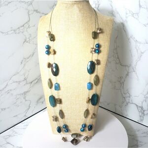 NY COLLECTION Double Strand Long Resin Beaded Necklace